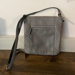 Vera Bradley Leather Carryall Hipster Crossbody gray Purse Bag